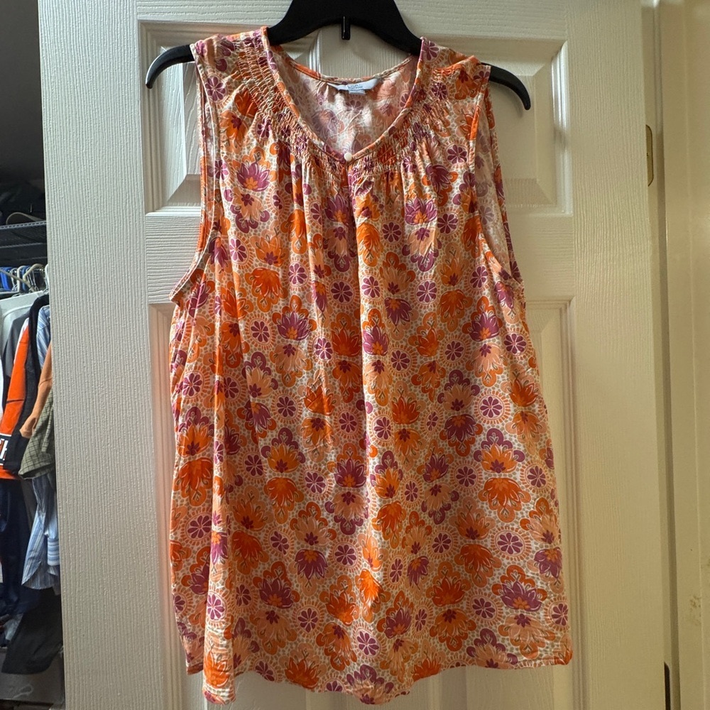 Croft & Barrow Floral Sleeveless Blouse - Orange and Purple